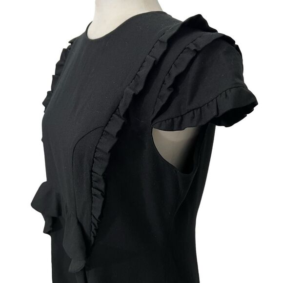 Miu Miu Wool blend Black w Ruffle Trim Sheath Dress Sz 6 Short Sleeve Small - Picture 3 of 11